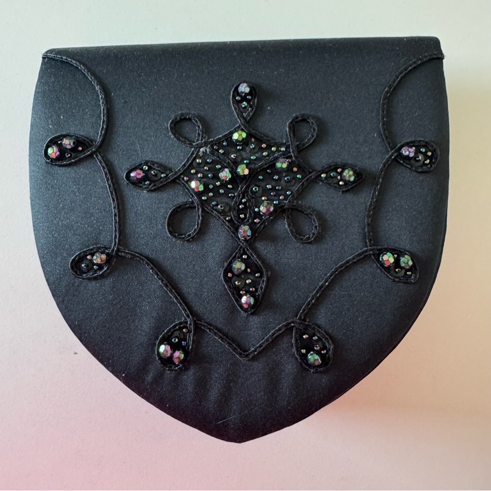 Vintage Black Satin Mini Bag with Elegant Beaded Embellishments